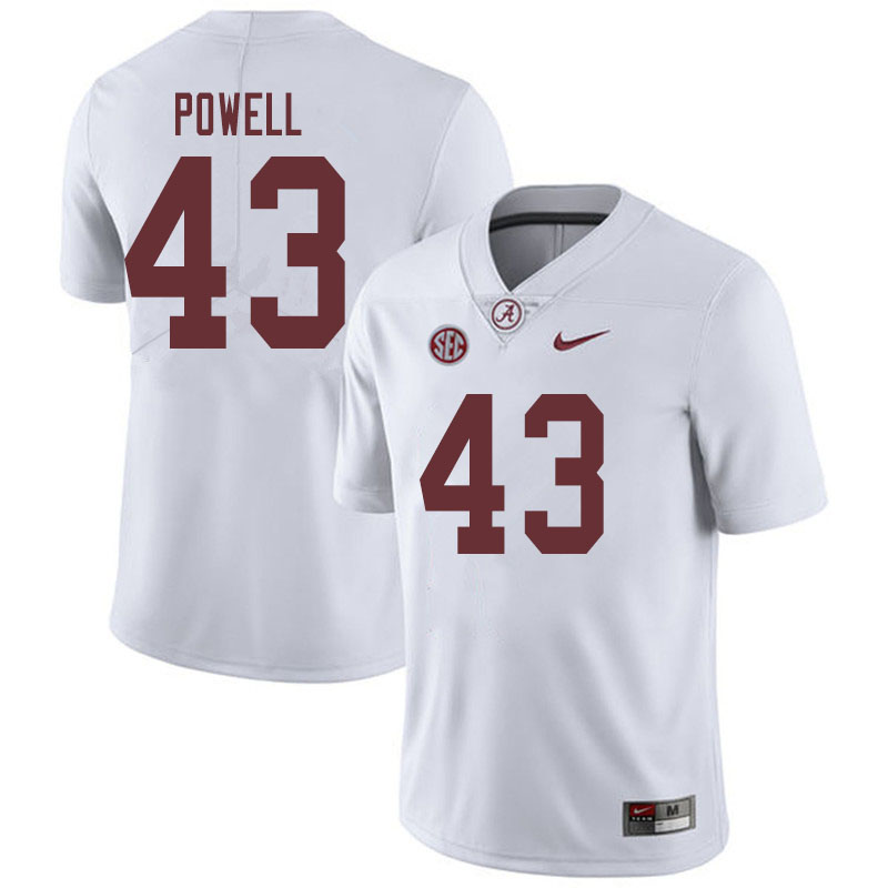 Alabama Crimson Tide Men's Daniel Powell #43 White NCAA Nike Authentic Stitched 2019 College Football Jersey QG16K47MT